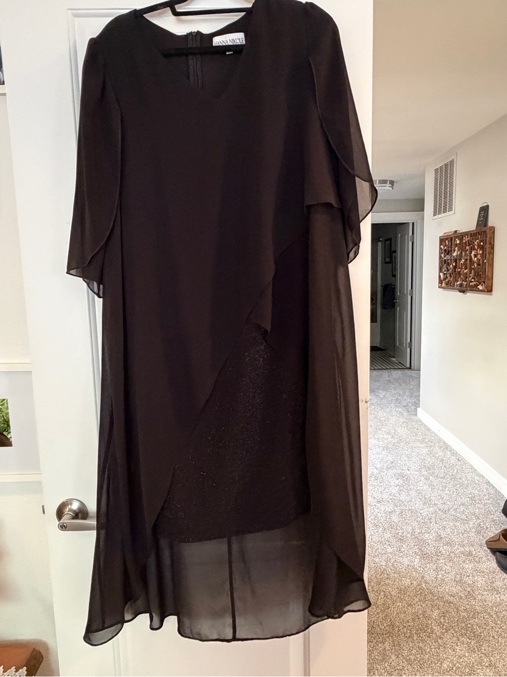 Black Layered Chiffon Midi Dress
